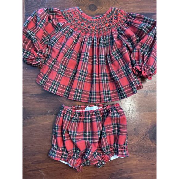 Cecil & Lou Baby Girl Red Green Smocked Plaid Diaper Set 18 Months Christmas - Picture 3 of 9